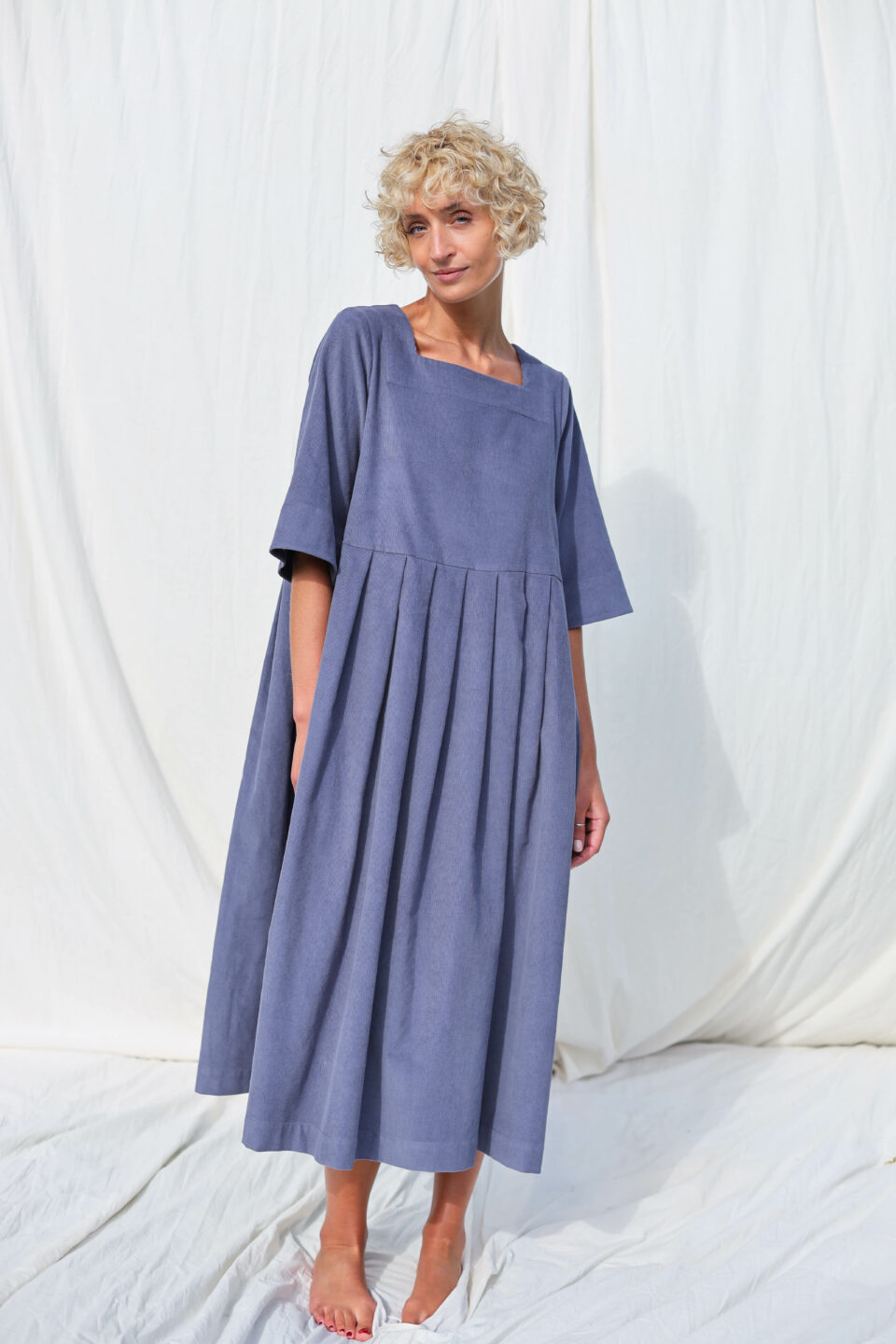 Needlecord square neck dress