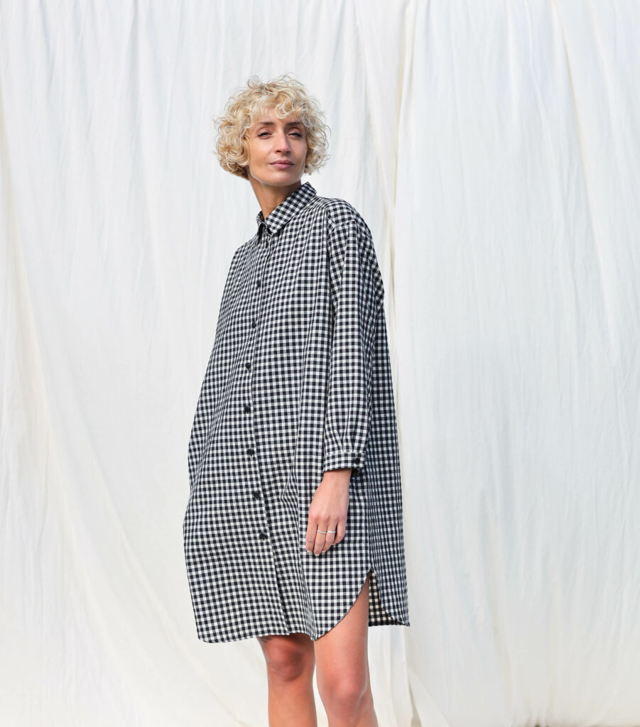 Gingham long sleeve shirt dress