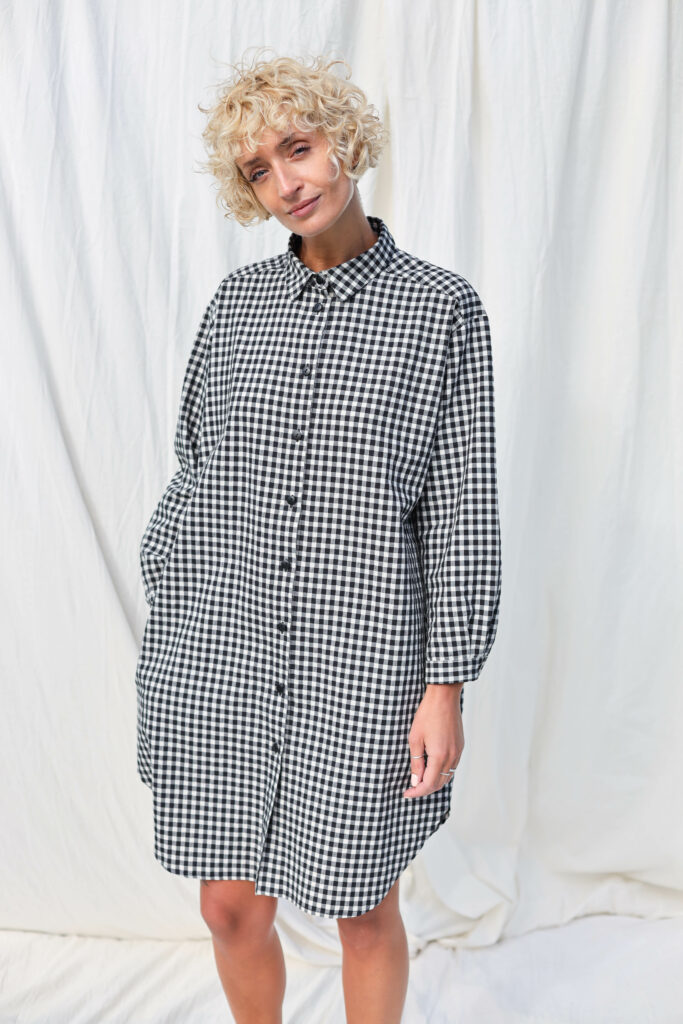 GINGHAM LONG SLEEVE SHIRT DRESS GINGHAM LONG SLEEVE SHIRT DRESS | Dress | Sustainable clothing | OFFON Clothing
