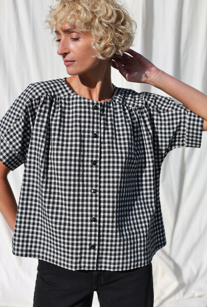 Loose short sleeve gingham blouse ACEL - Image 1