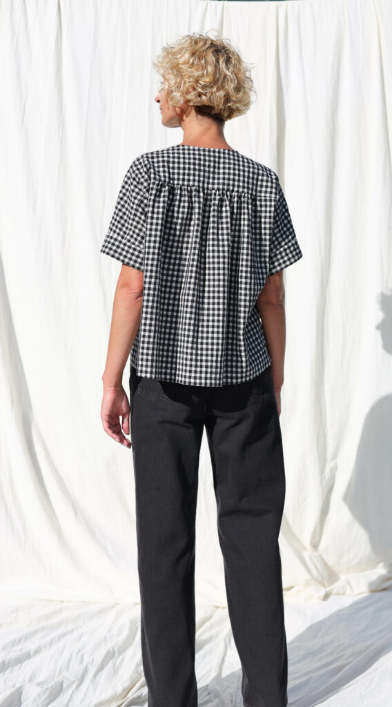 Loose short sleeve gingham blouse ACEL - Image 2