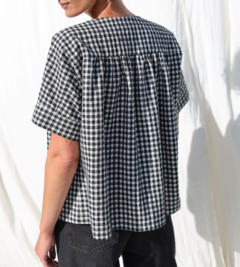 Loose short sleeve gingham blouse ACEL - Image 3