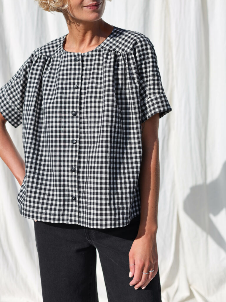 Loose short sleeve gingham blouse ACEL - Image 4