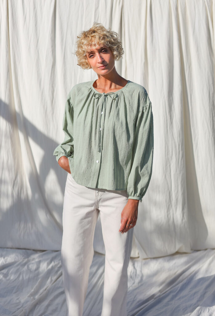 Sage green plumettis cotton blouse LIU - Image 1