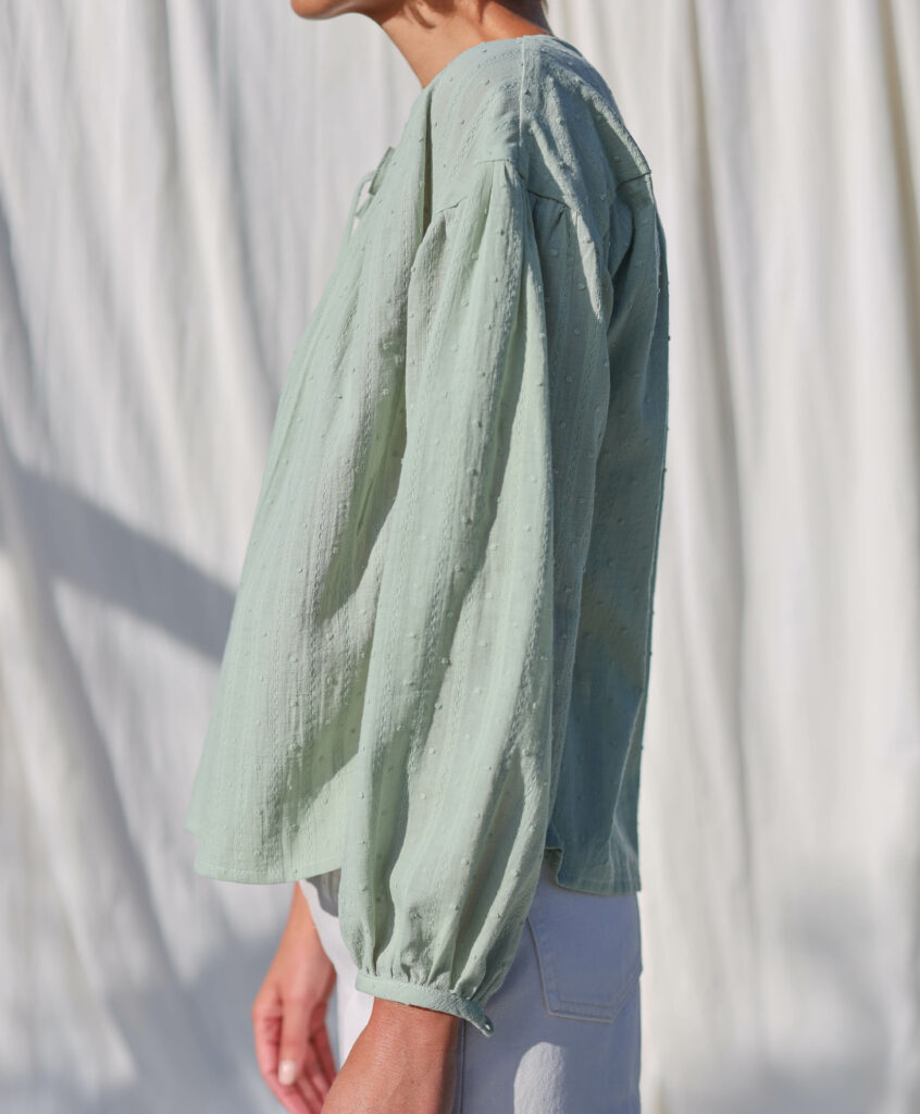 Sage green plumettis cotton blouse LIU - Image 2