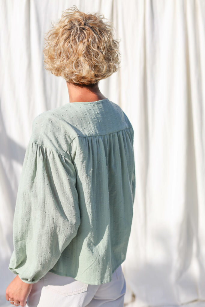 Sage green plumettis cotton blouse LIU - Image 3