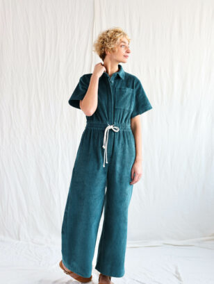 Short sleeve loose fit 6 wale cord jumpsuit LENNY