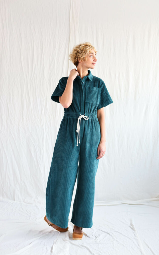Short sleeve loose fit 6 wale cord jumpsuit LENNY