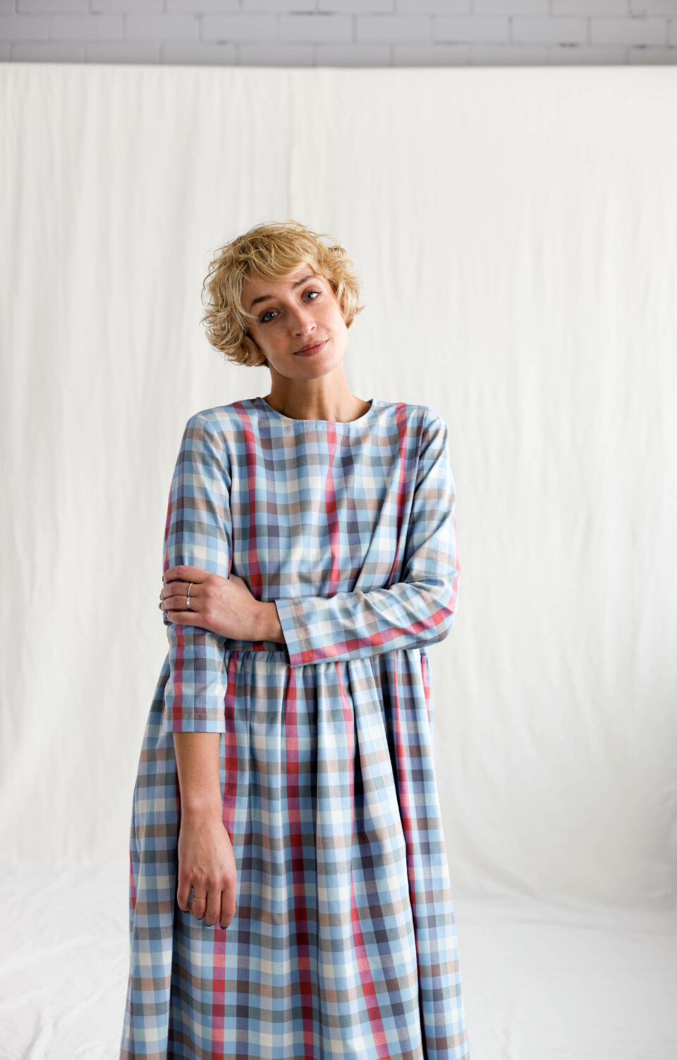 Checkered loose fit smock dress MILANA - Image 4