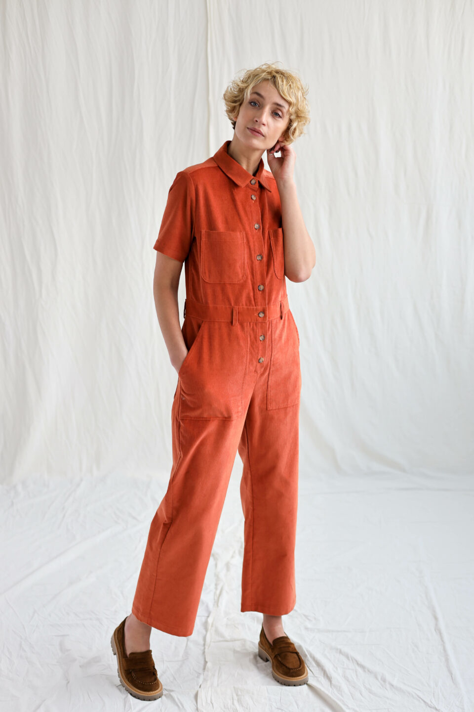 Corduroy short sleeve jumpsuit LEA - Image 1