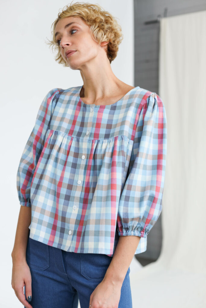 Checks puff sleeve blouse | Blouse | Checks | Sustainable clothing | OffOn clothing