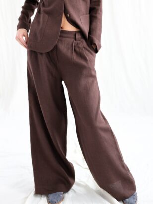 Pleated linen palazzo trousers | Bottoms | Brown | Sustainable clothing | OffOn clothing