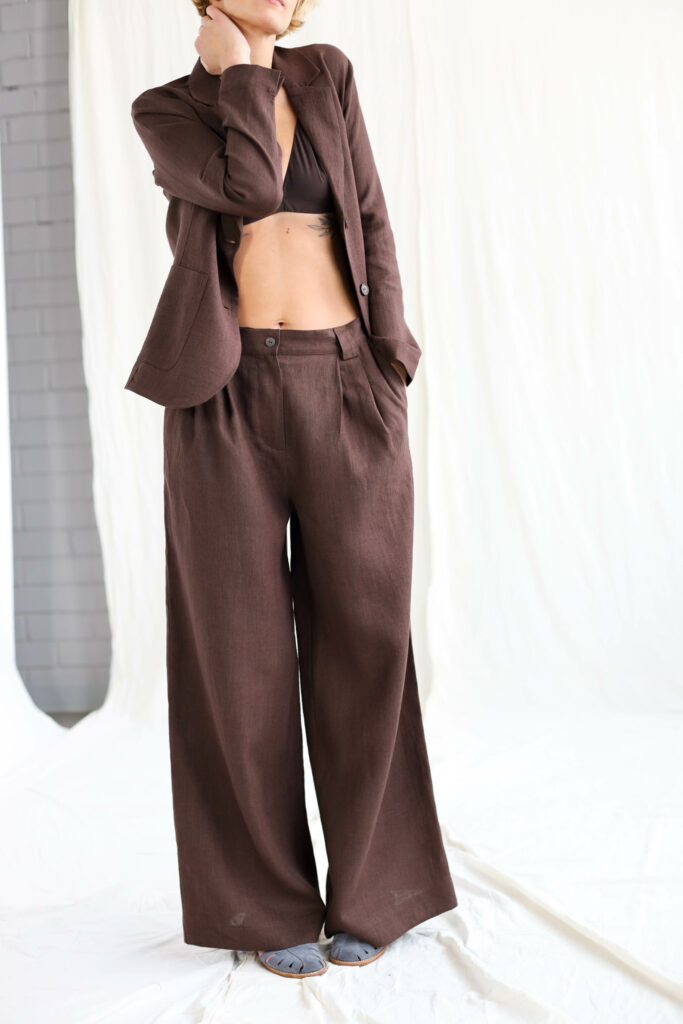 Pleated Linen Palazzo Trousers