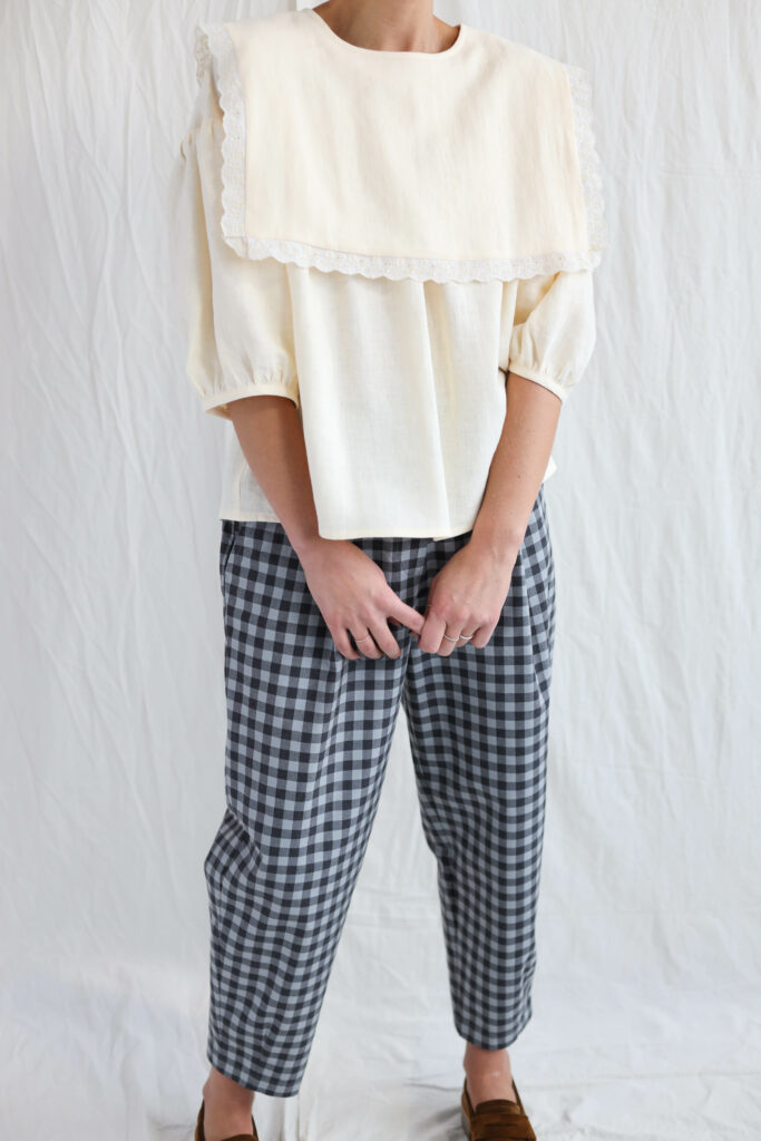 Oversized square collar linen blouse AMELIA - Image 1