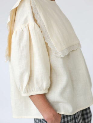 Oversized square collar linen blouse | Top | Ivory | Sustainable clothing | OffOn clothing