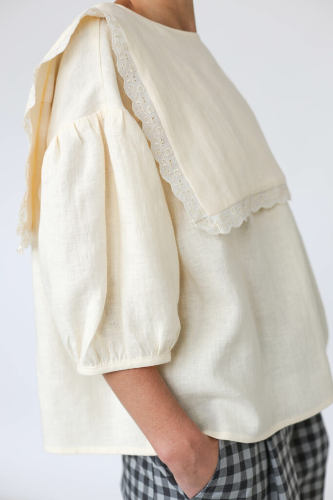 Oversized square collar linen blouse Oversized square collar linen blouse | Top | Ivory | Sustainable clothing | OffOn clothing