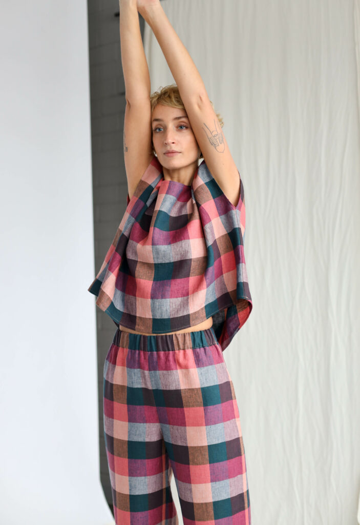 Checkered linen oversized top - Image 2