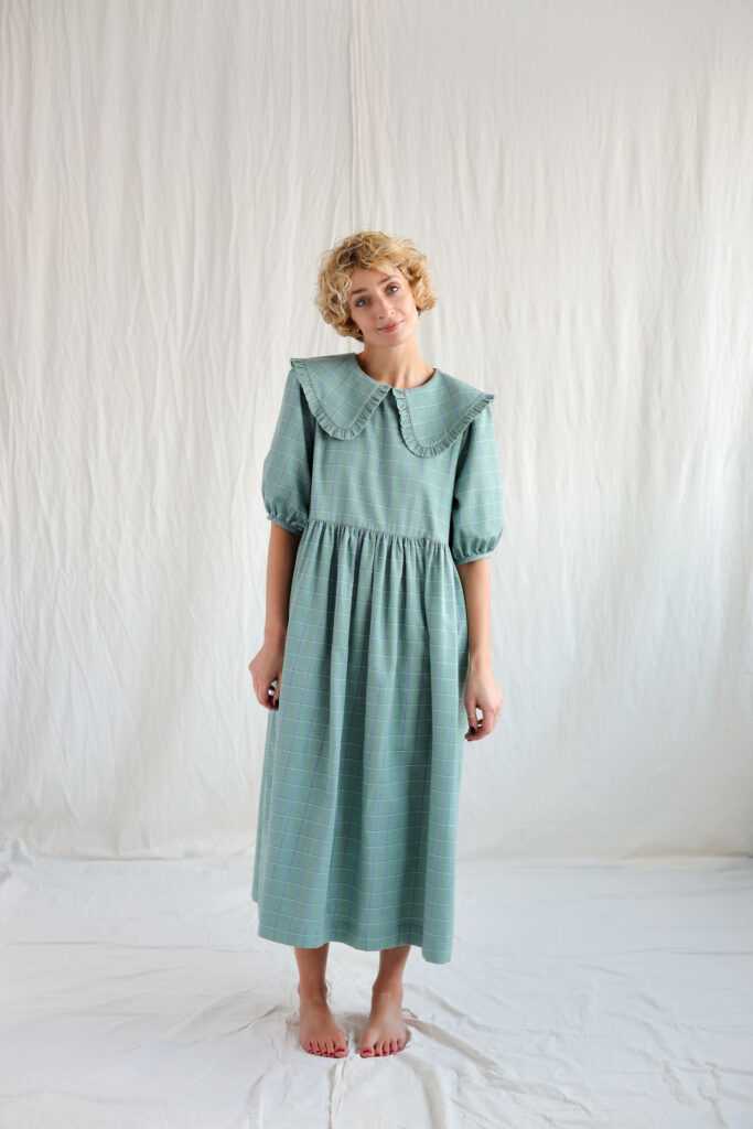 Puritan collar loose fit plaid cotton dress SERENA - Image 1