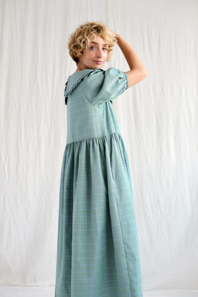 Puritan collar loose fit plaid cotton dress SERENA - Image 3