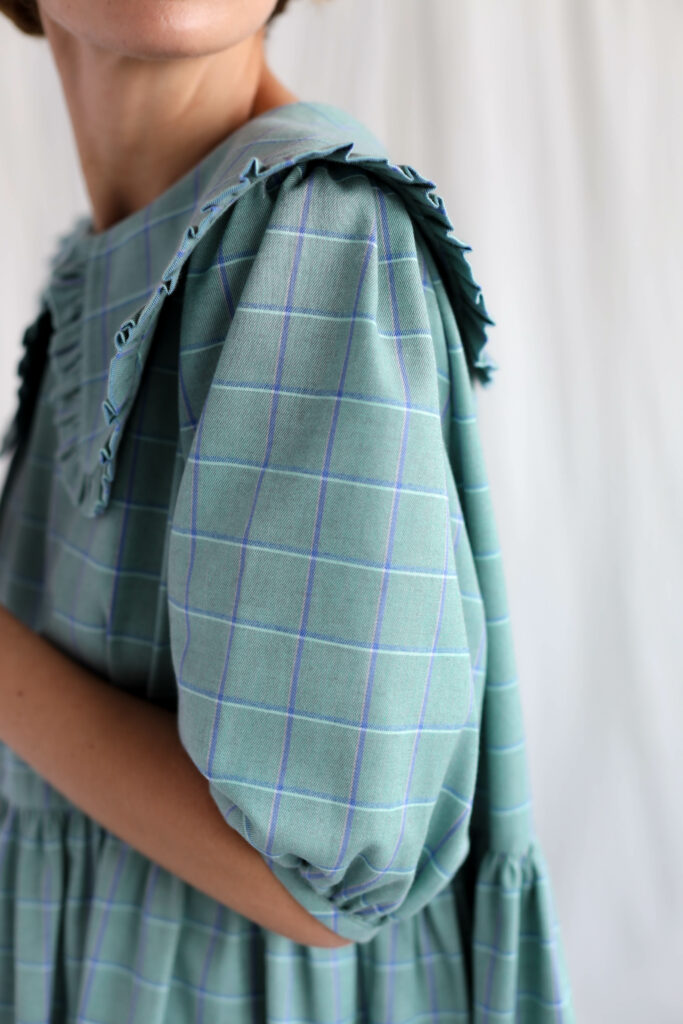 Puritan collar loose fit plaid cotton dress SERENA - Image 4