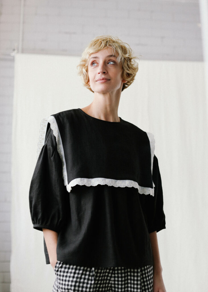 Oversized large collar black linen blouse | Top | Black | Sustainable clothing |