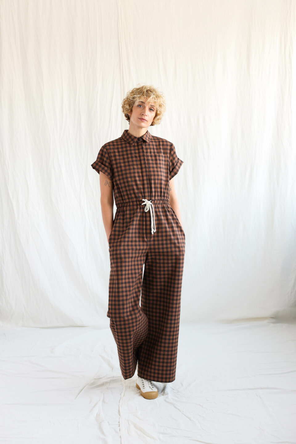 Gingham short sleeve summer jumpsuit | Jumpsuits | Sustainable clothing | OffOn clothing