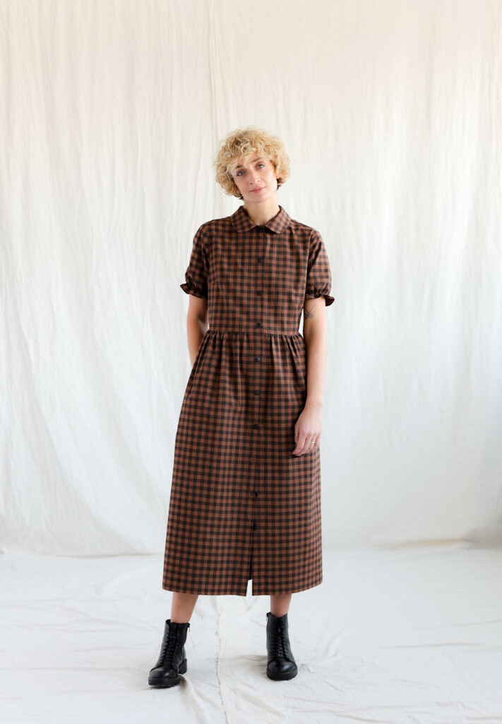 Gingham cotton button through dress MAY - Image 1