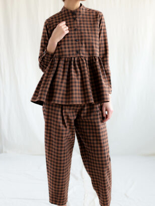 Gingham loose fit peplum blouse IRENE