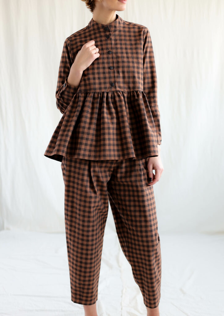 Gingham boxy tapered leg trousers - Image 1