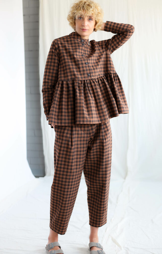 Gingham loose fit peplum blouse IRENE - Image 3