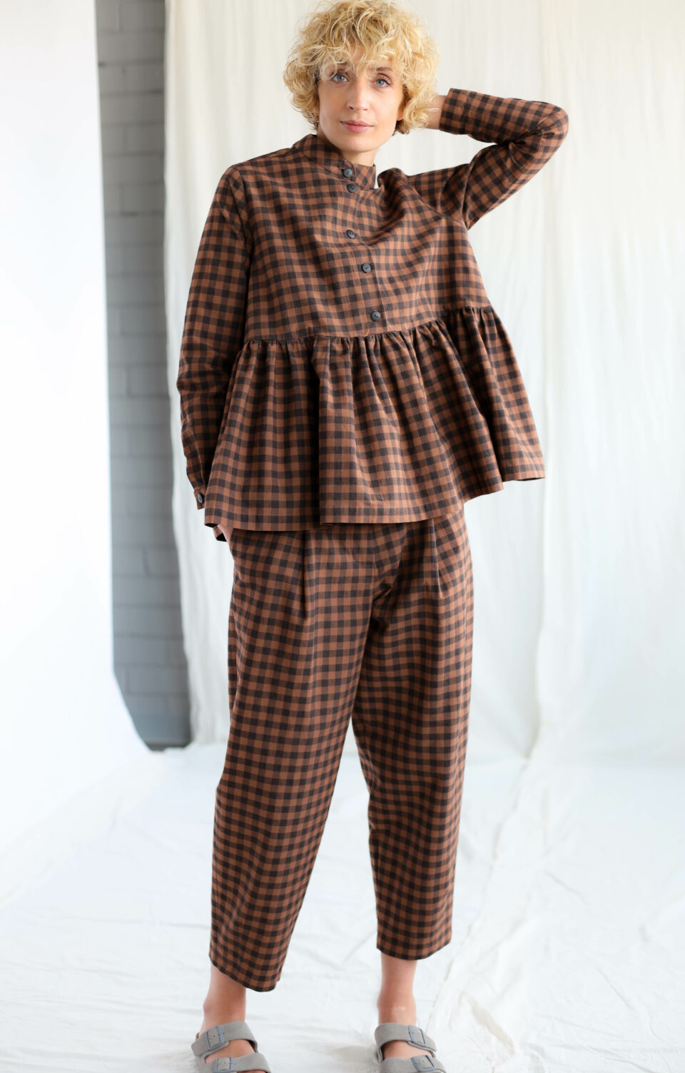 Gingham loose fit peplum blouse IRENE - Image 3