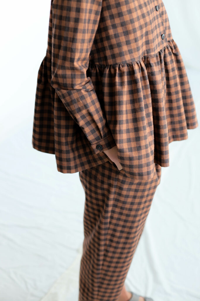 Gingham loose fit peplum blouse IRENE - Image 2