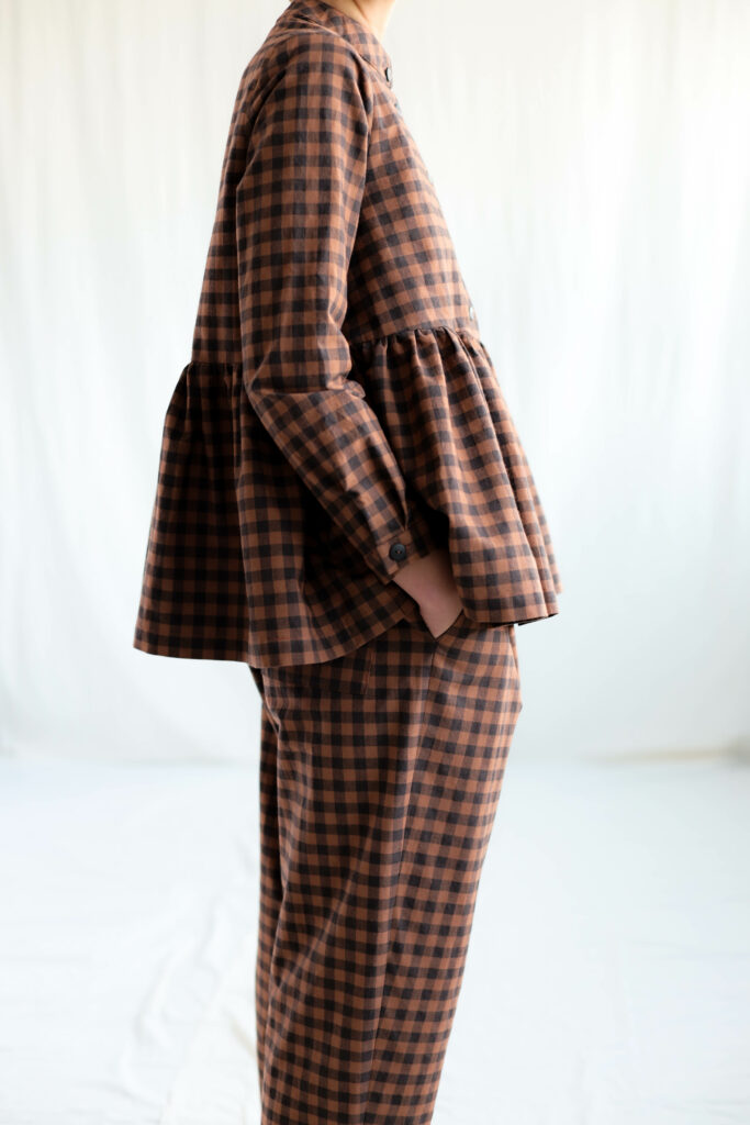 Gingham loose fit peplum blouse IRENE - Image 1