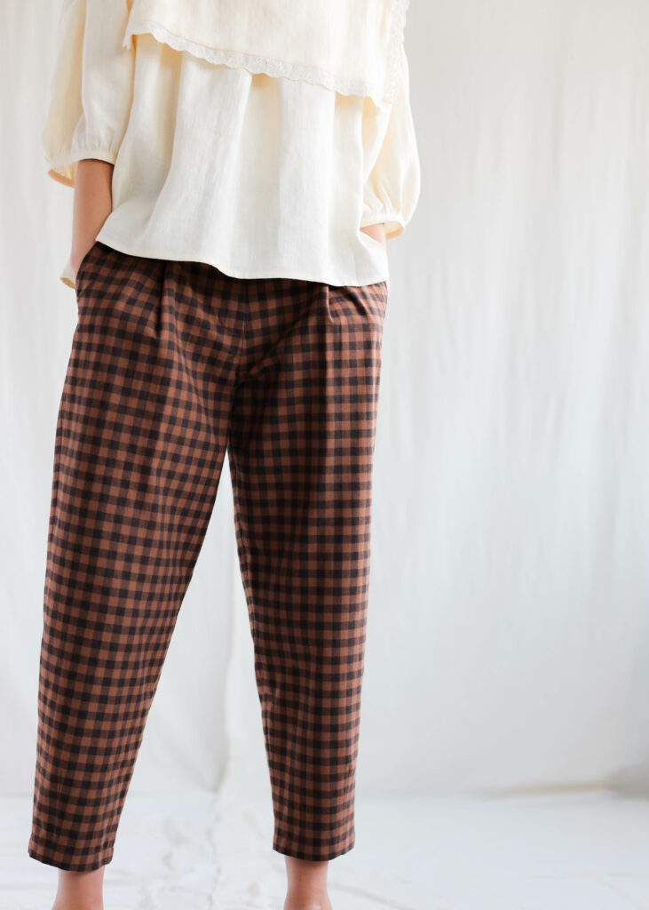 Gingham boxy tapered legLinen maxi boho dress | Trousers | Gingham | Sustainable clothing | OffOn clothing trousers