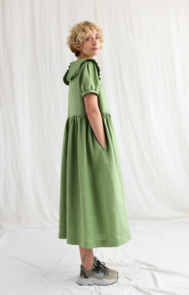 Foliage linen puritan collar dress MARTA - Image 4