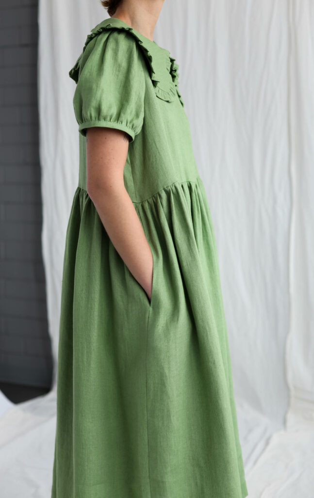 Foliage linen puritan collar dress MARTA - Image 3