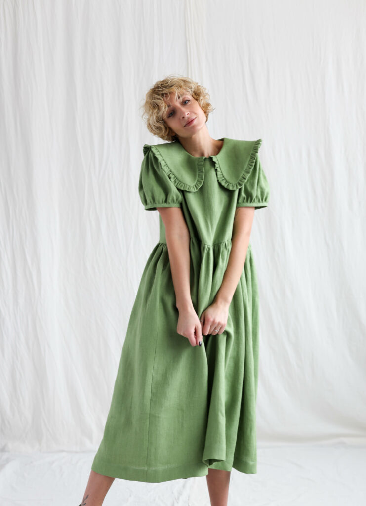 Foliage linen puritan collar dress MARTA - Image 1