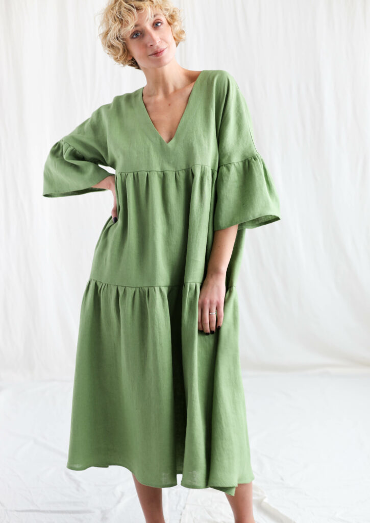 Foliage linen tiered dress ADELE - Image 1