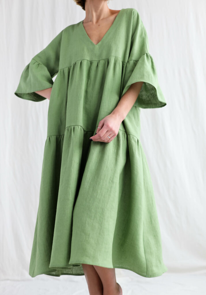 Foliage linen tiered dress ADELE - Image 2