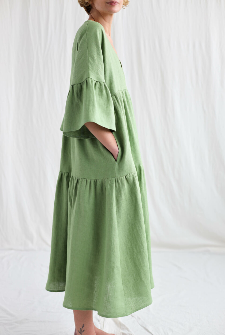 Foliage linen tiered dress ADELE - Image 3