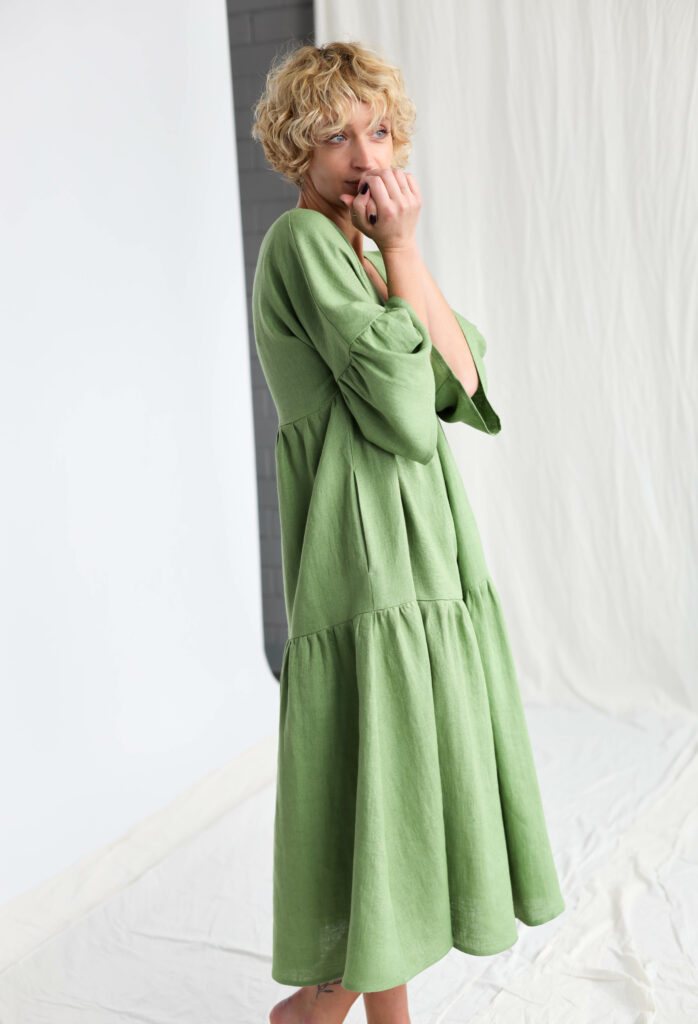 Foliage linen tiered dress ADELE - Image 5