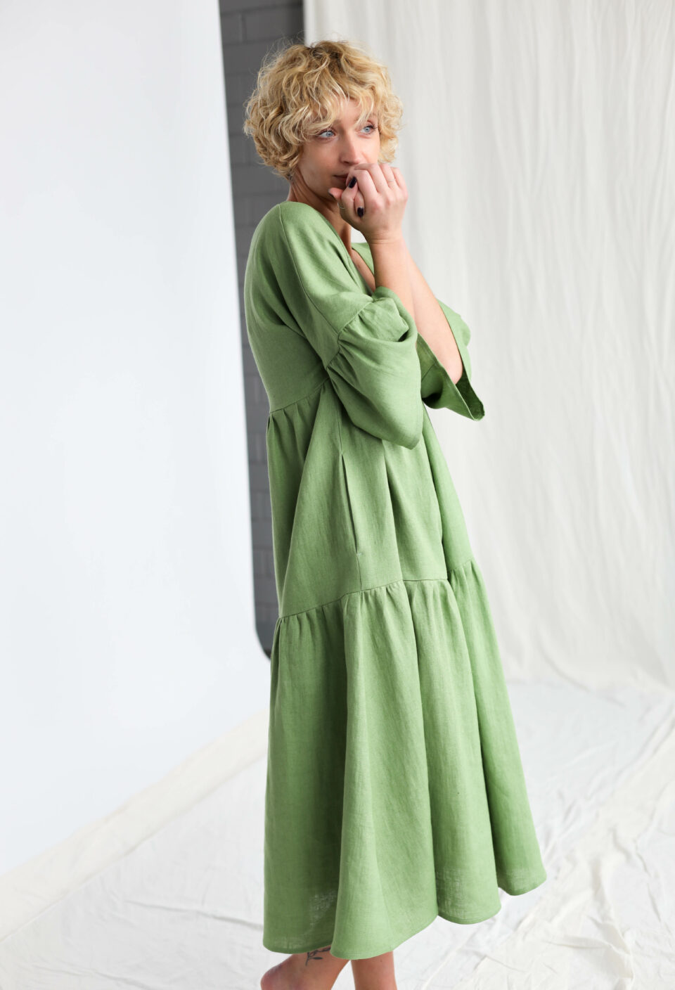 Foliage linen tiered dress ADELE - Image 5