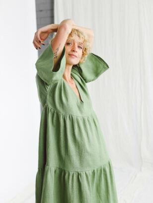 Foliage linen tiered dress | Dress | Foliage | Sustainable clothing | OffOn clothing