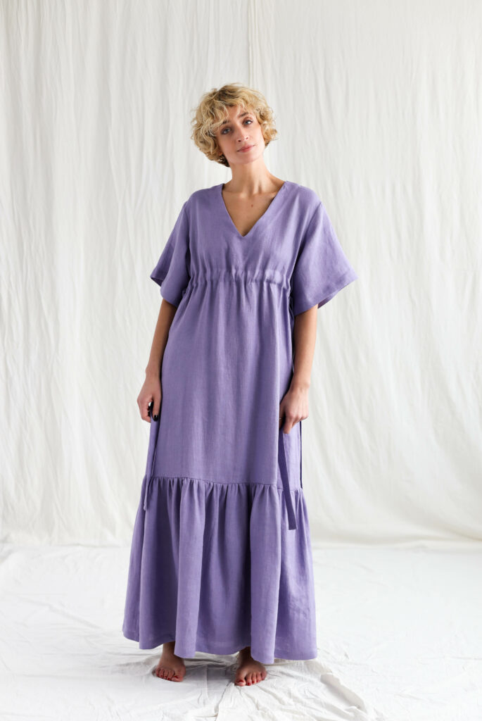 Lavender linen maxi dress with adjustable waist ties Lavender linen maxi dress with adjustable waist ties | Dress | Lavender | Sustainable clothing | OffOn clothing
