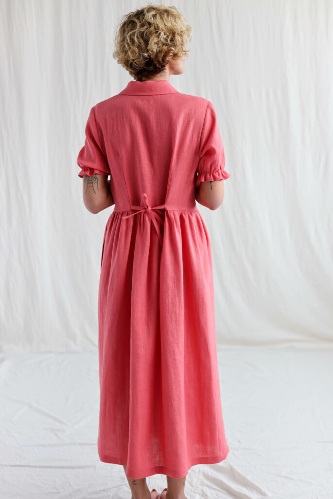 Coral linen button through summer dress MAY - Image 3