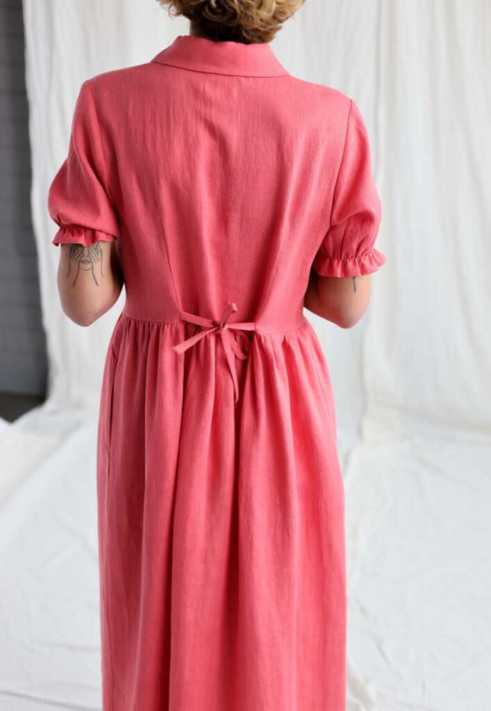 Coral linen button through summer dress MAY - Image 4