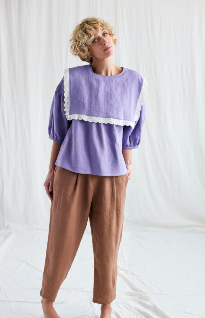 Oversized large collar lavender linen blouse AMELIA - Image 2