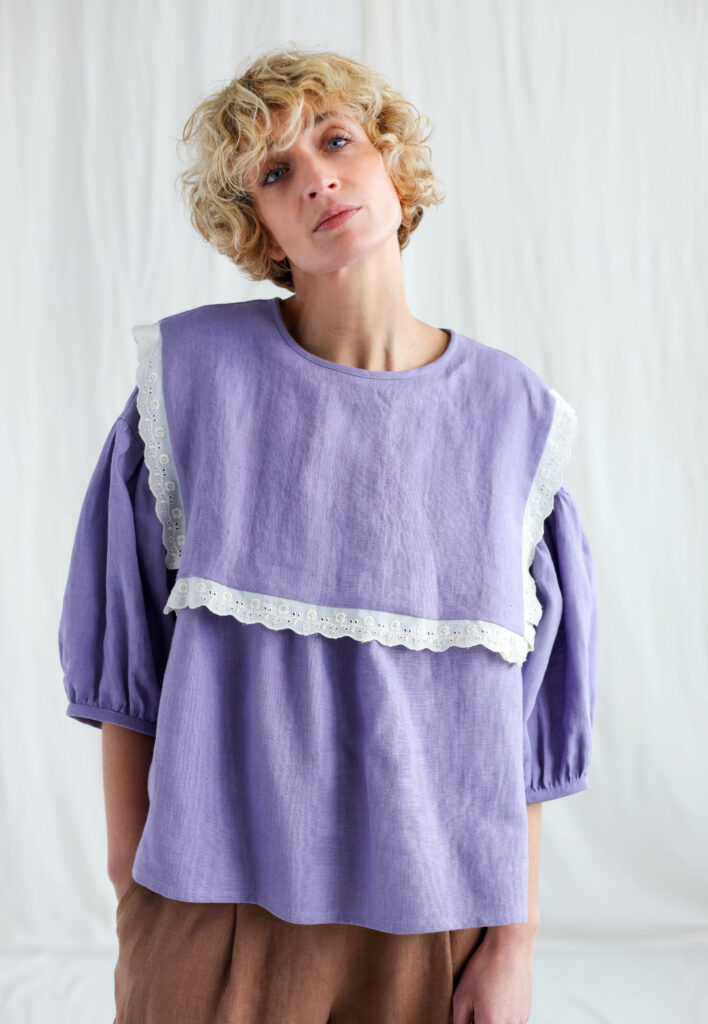Oversized large collar lavender linen blouse AMELIA - Image 1