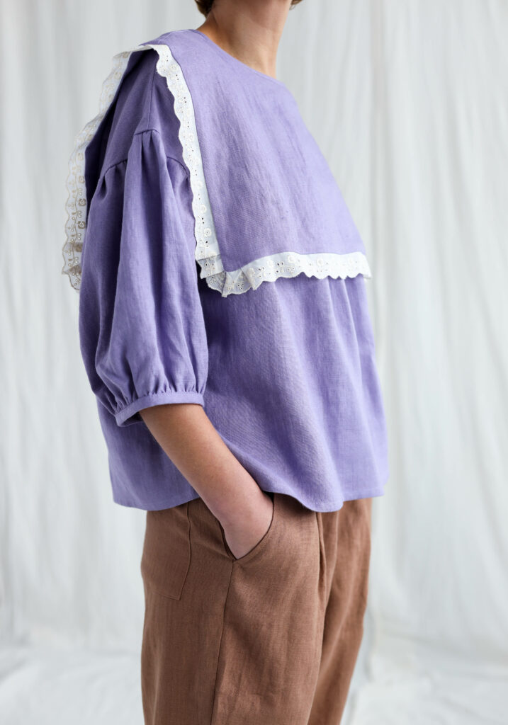 Oversized large collar lavender linen blouse AMELIA - Image 3