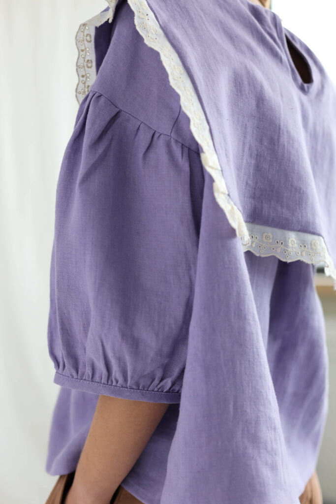 Oversized large collar lavender linen blouse AMELIA - Image 6